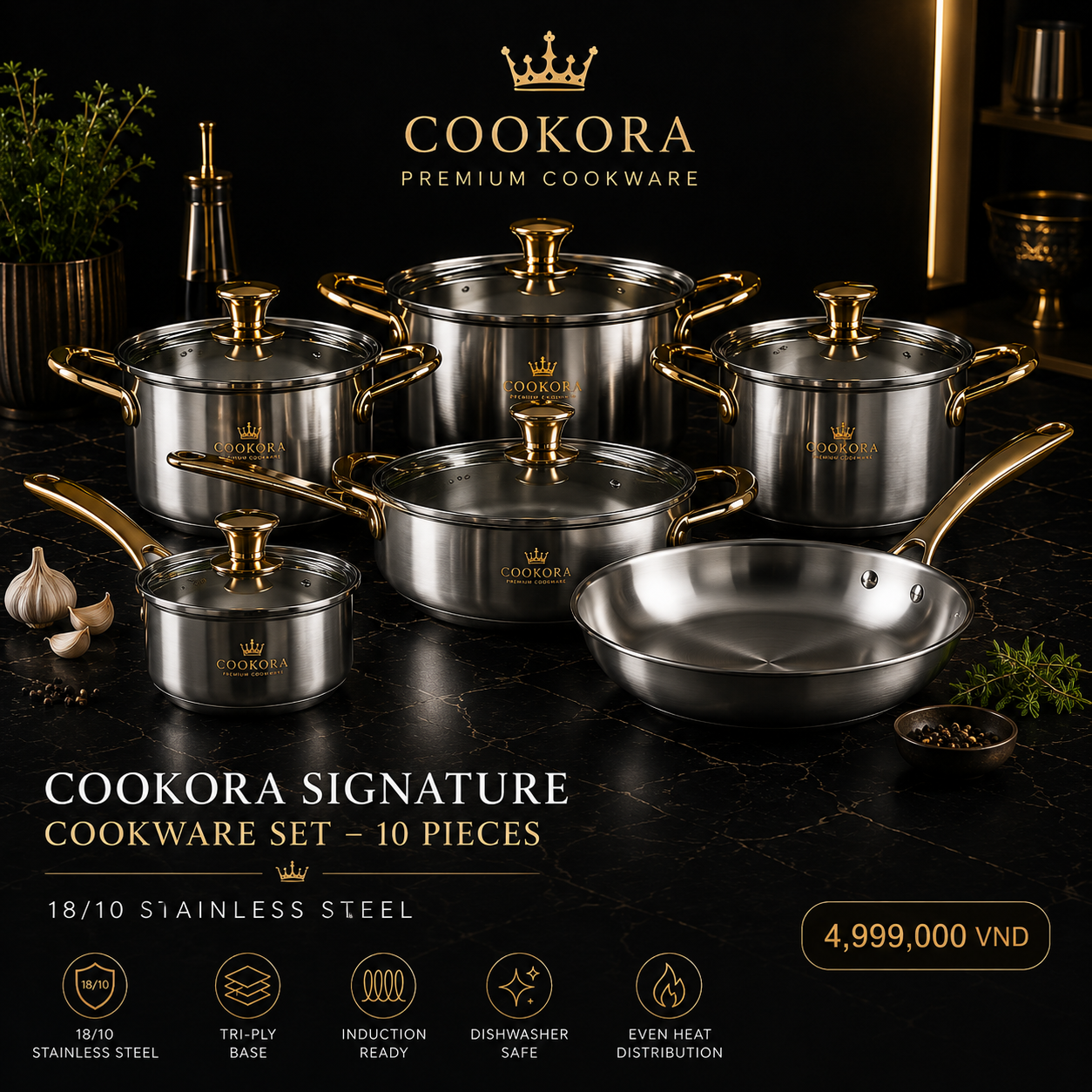 Cookora Signature Cookware Set – 10 Pieces