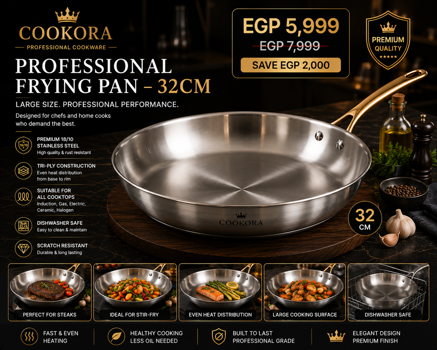 Cookora Professional Frying Pan – 32cm