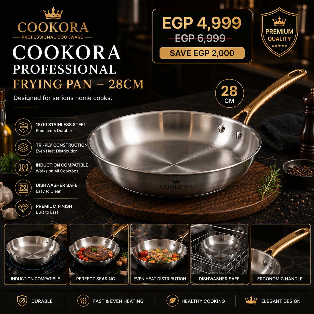 Cookora Professional Frying Pan – 28cm