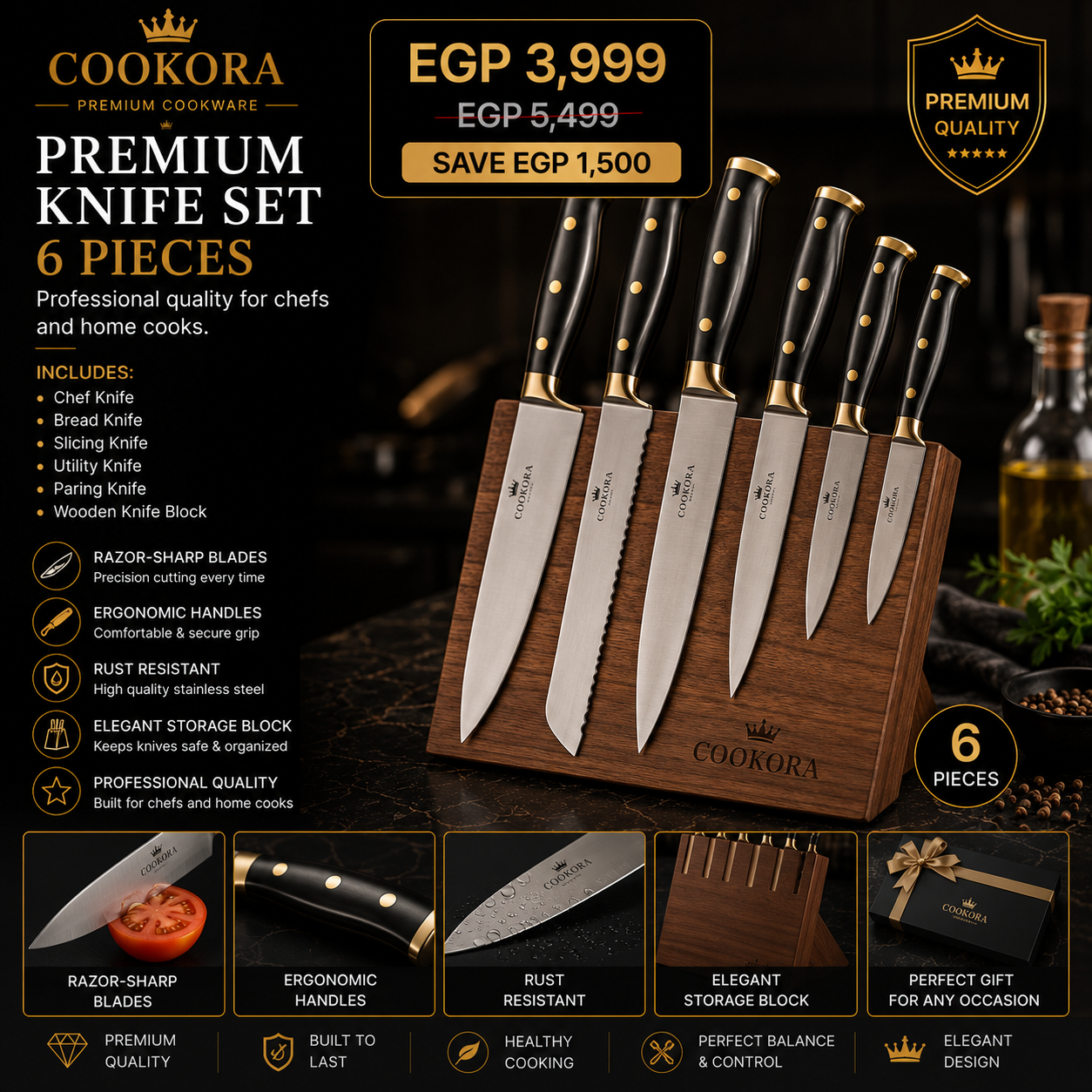 Cookora Premium Knife Set – 6 Pieces